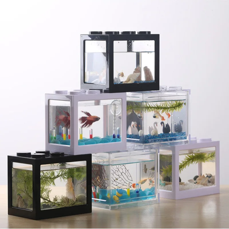 

Mini Fish Tank Stackable Aquarium Creative Building Block Fish Cylinder Landscape Office Decoration Tank, Multiple colour