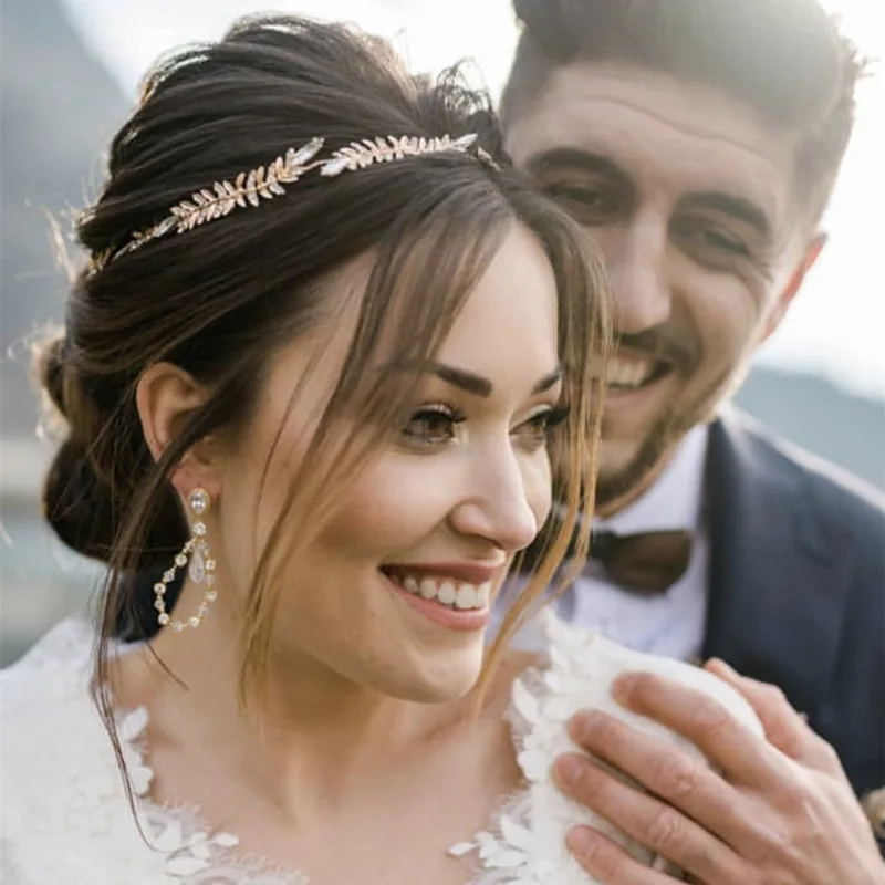 

Metal Women Fashion Headpieces Flower Floral Rhinestone Branch Gold Color Bridal Hair Band Head Accessories Wedding Jewelry, Gold silver color