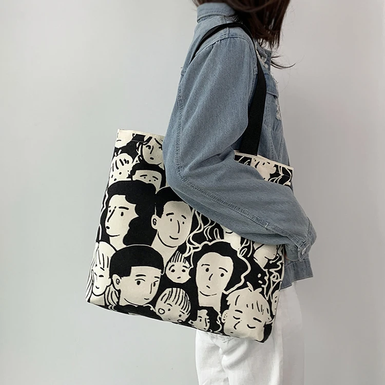 

YASEN 2022 New Ins Style Korea Women Casual Canvas Bag Custom LOGO Printed Cotton Fabric Students Simple Shoulder Shopping Bag