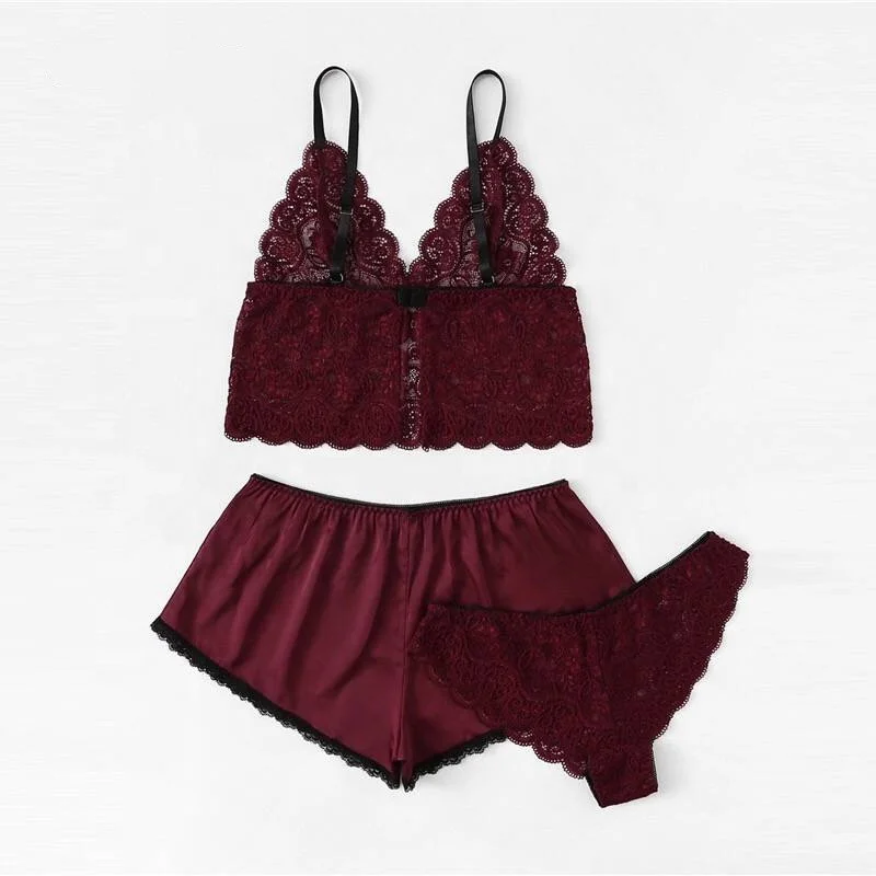 

sfy559 sexy Satin Sexy Bra lingerie Set, Wine red, green, black, yellow