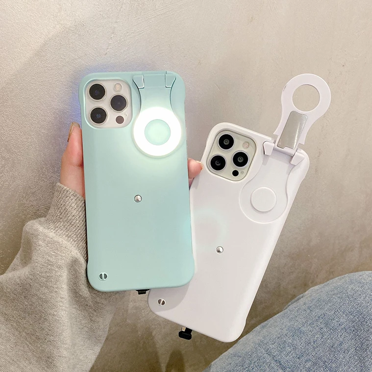 

2021 luxury induction selfie luminous ring light led phone case for iphone 12, Custom