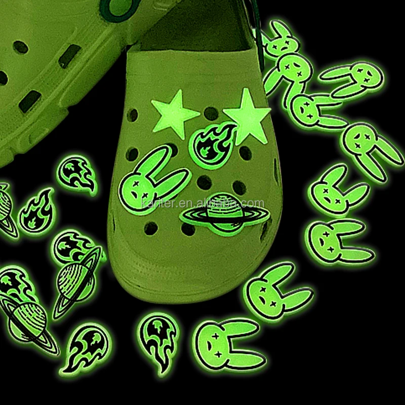 

The factory wholesale Bad Bunny Croc Shoe Charms Glow In The Dark Shoes Accessories for croc charms kid gifts, Picture