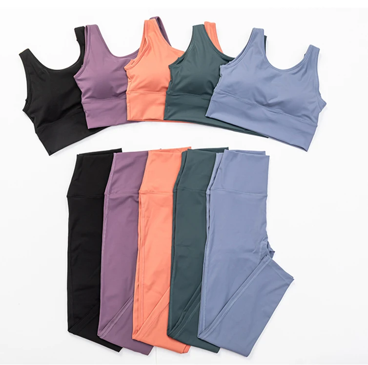 

Women Seamless 87% Nylon 13% Spandex Classic Yoga Wear High Waist Gym Sports Running Thin Yoga Sets, Gray blue, black, orange, purple,green