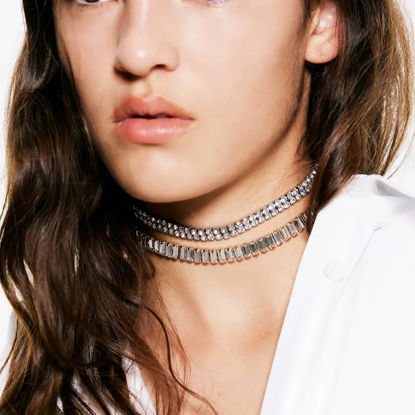 Barlaycs ZA Fashion Statement Bib Vintage Luxury Tennis Dainty Chunky Crystal Gemstone Rhinestone Choker Necklace Jewelry Set