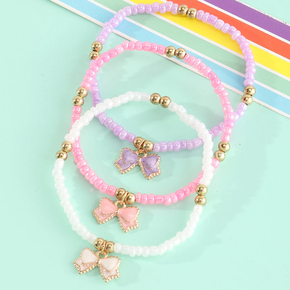 

3pcs/set Wholesale Fashion Colorful Butterfly Charm Bracelet Custom Beaded Bracelet For Girls, Colourful