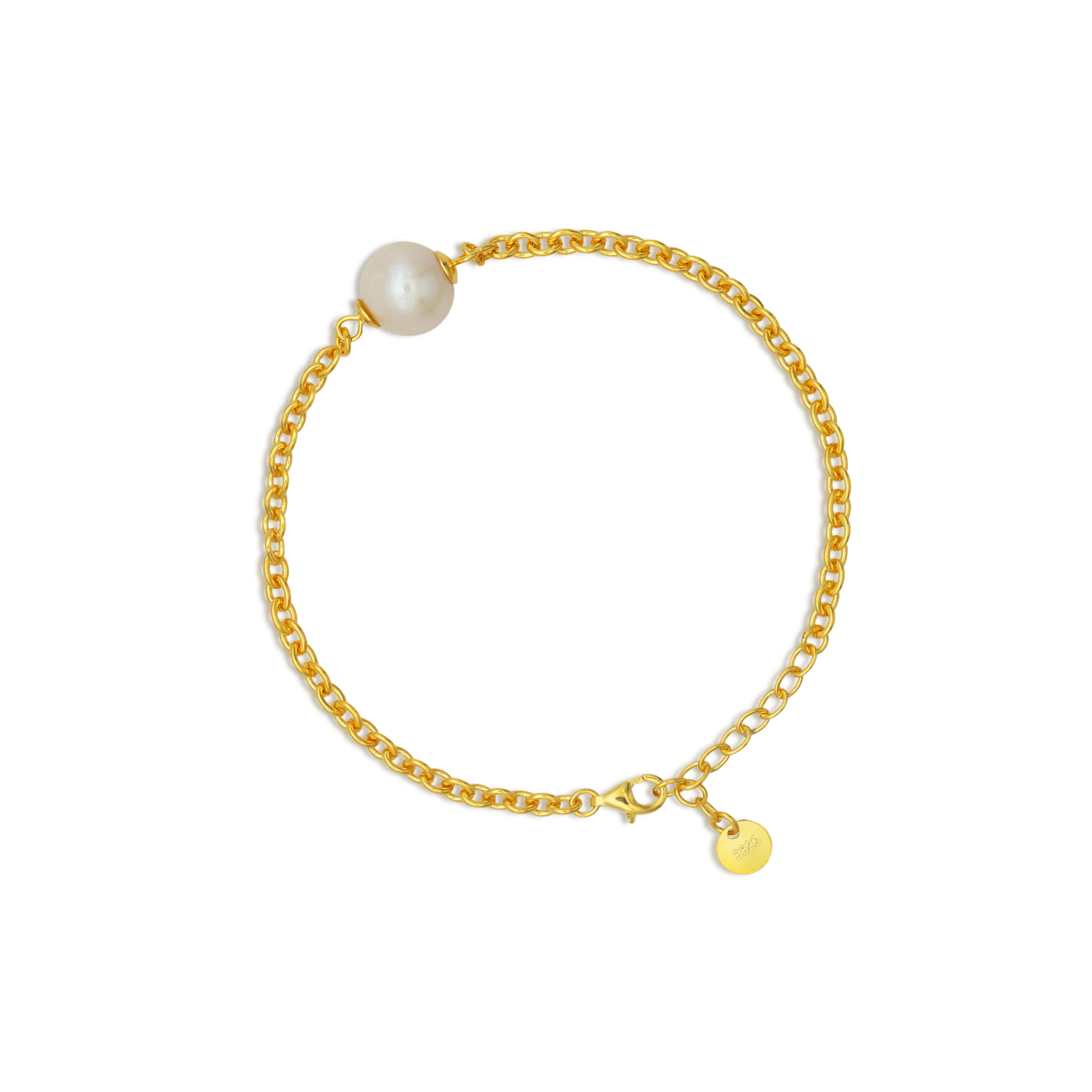 

Chris April 925 sterling silver gold plated natural cultured pearl heavy chain bracelets, Yellow gold/ silver