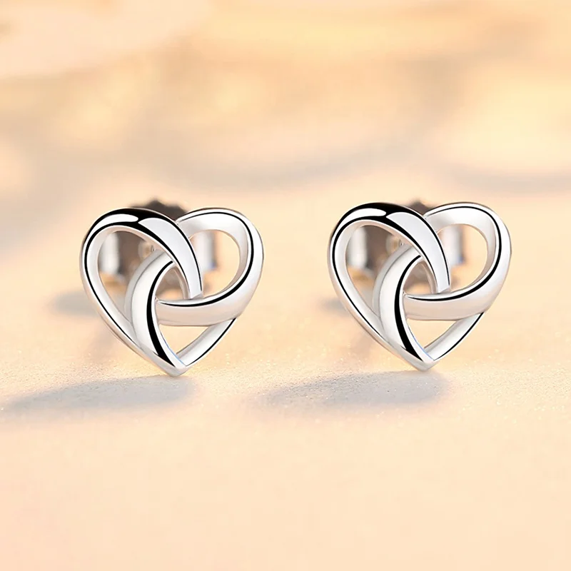 

2021 Fashion 925 Sterling Silver Unusual Earrings Heart-shaped Interweaving Stud Earrings Suitable For Women Luxury Jewelry