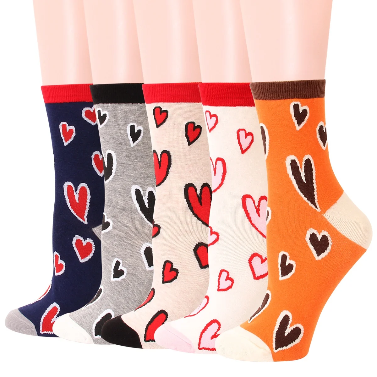 

Valentine Day Gift Wholesale Pink Red Cute Heart Love Women Cotton Crew Socks, 5 colors