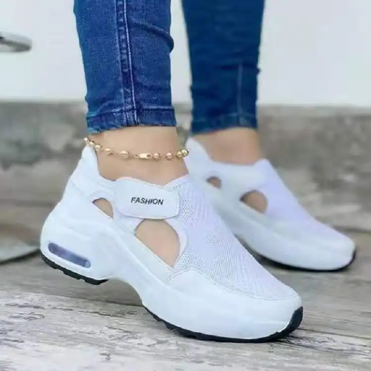 

2021 Women Fashion Vulcanized Sneakers Platform Solid Color Flats Ladies Shoes Casual Breathable Wedges Ladies Walking Sneakers, White