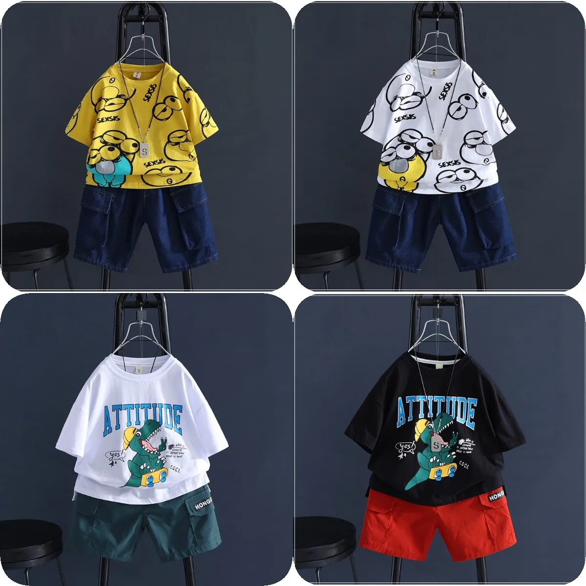 

Children summer suit boys and girls cotton shorts short sleeve A baby round collar T-shirt source wholesale