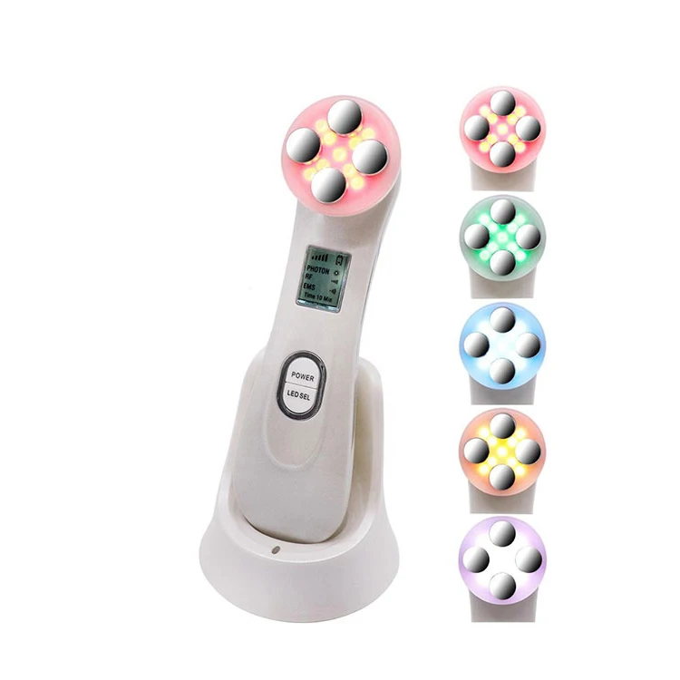 

5 in 1 Skin Tightening LED EMS RF Face Lift Facial Care Beauty Device for Wrinkle Acne Pigment Removal, White