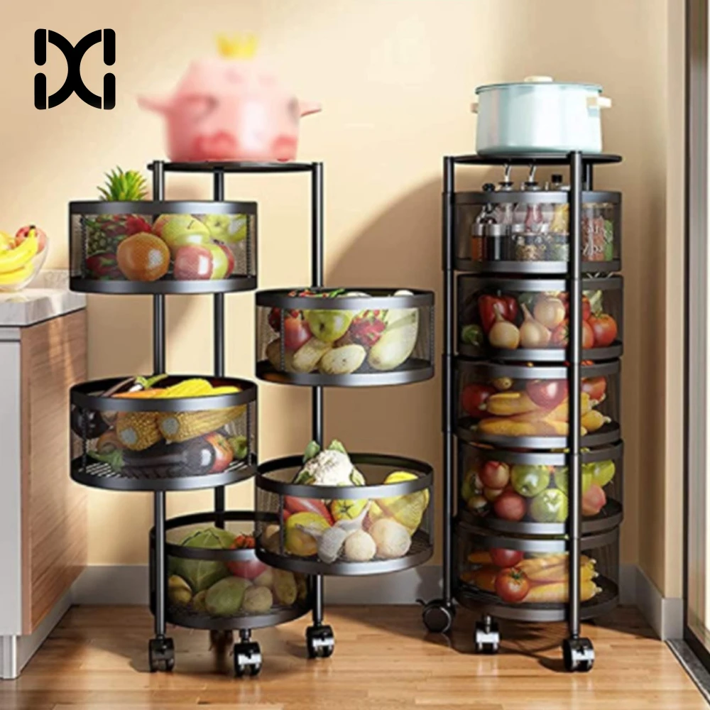 

Solid color kitchen floor stand vegetable roller display rack lattice carbon steel seasoning rack rotatable, Black white