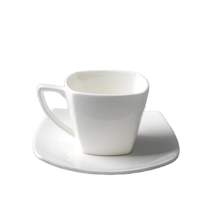 

170ml Restaurant Square shaped Cups And Square Saucers best selling drinkware Espresso Cup Saucer Coffee Cup Saucer Set, White and customize