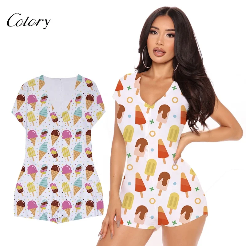 

Colory Custom Onesie Pajamas Plus Size Women Bodysuit Designer Print Onesie, Customized color