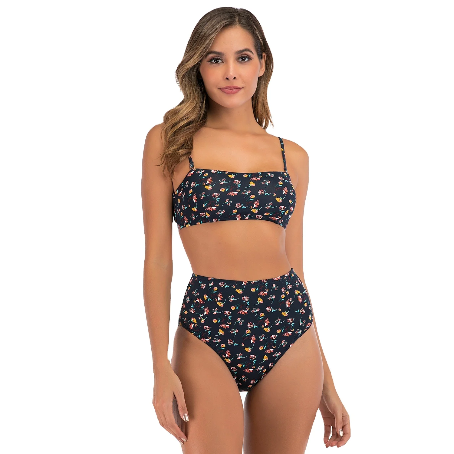 

Wholesale ladies swimwear bikini set custom LOGO high waist sexy bikini split swimsuit cover belly swimwear, 2 color