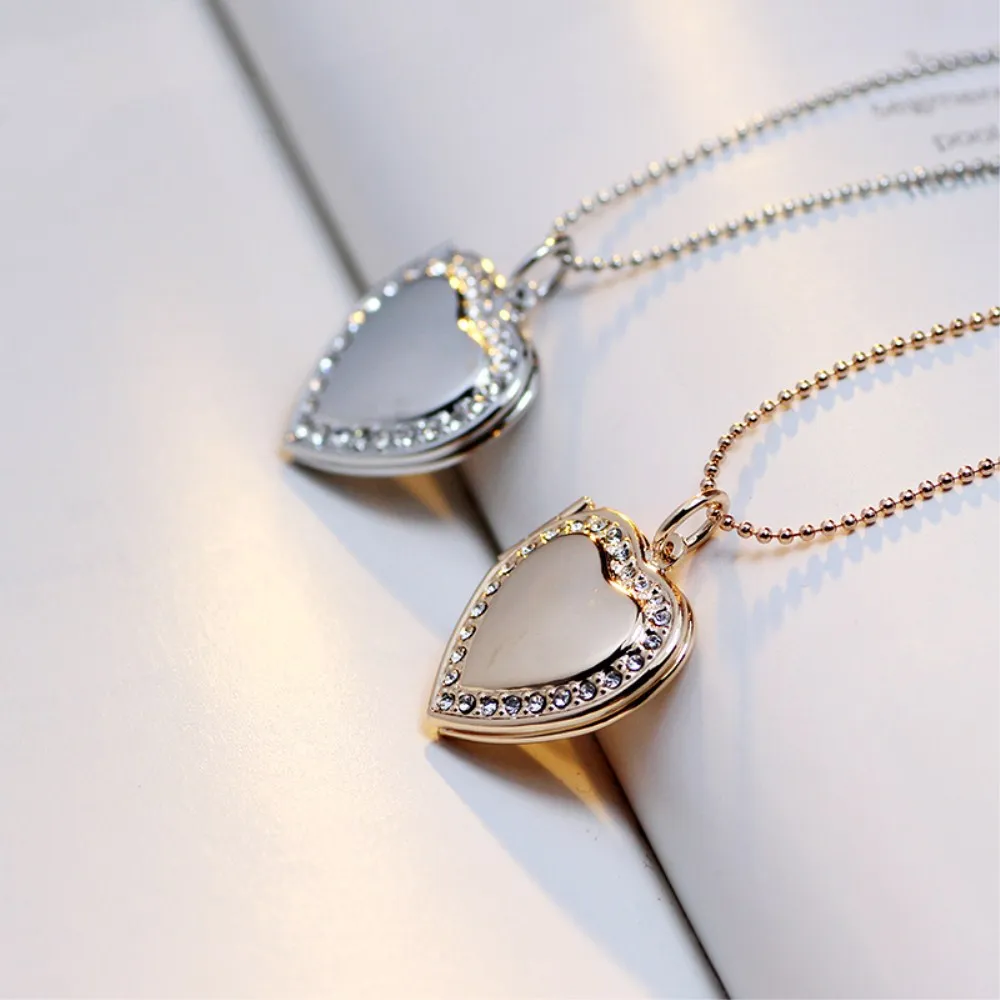 

JUHU 2021 New Diamond Heart Pendant Necklace DIY Photo Box Supply Alloy Necklace