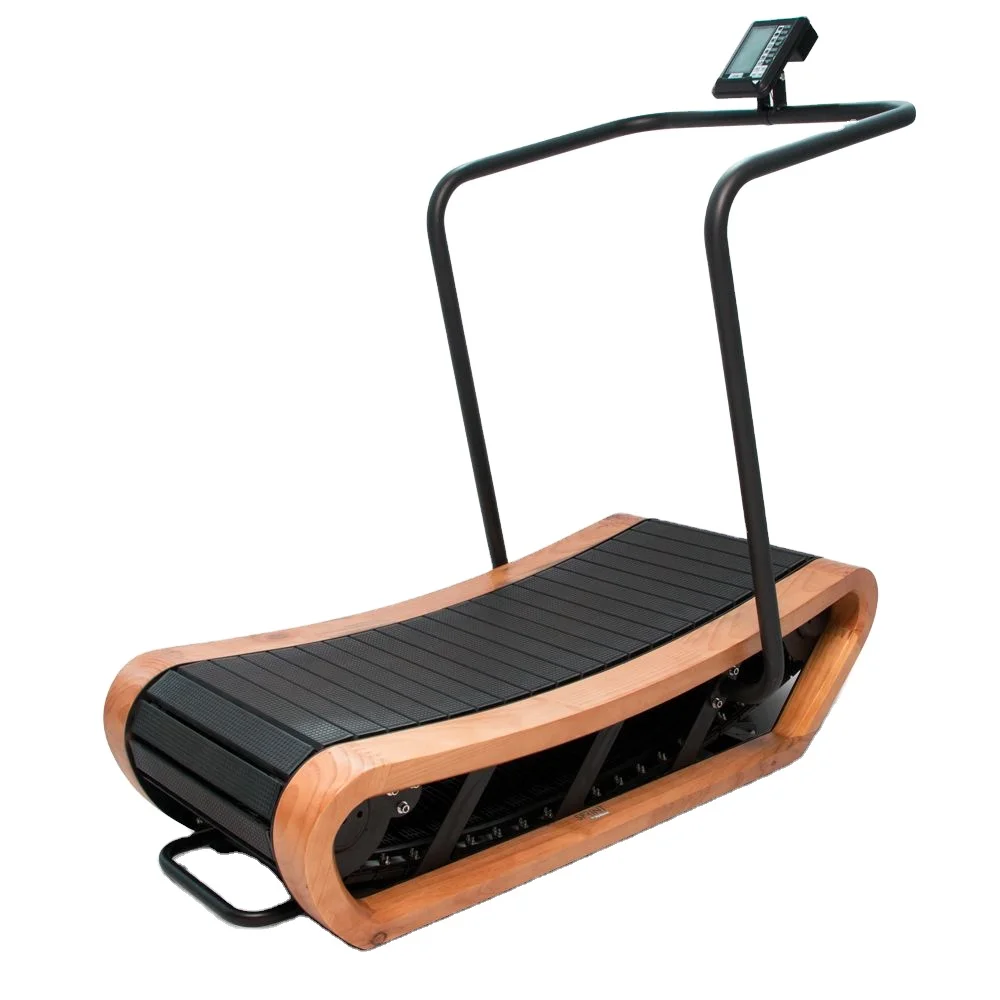 

manufactures hot sale non motorized fitness equipment heavy wooden running machine manual curved treadmill, Black