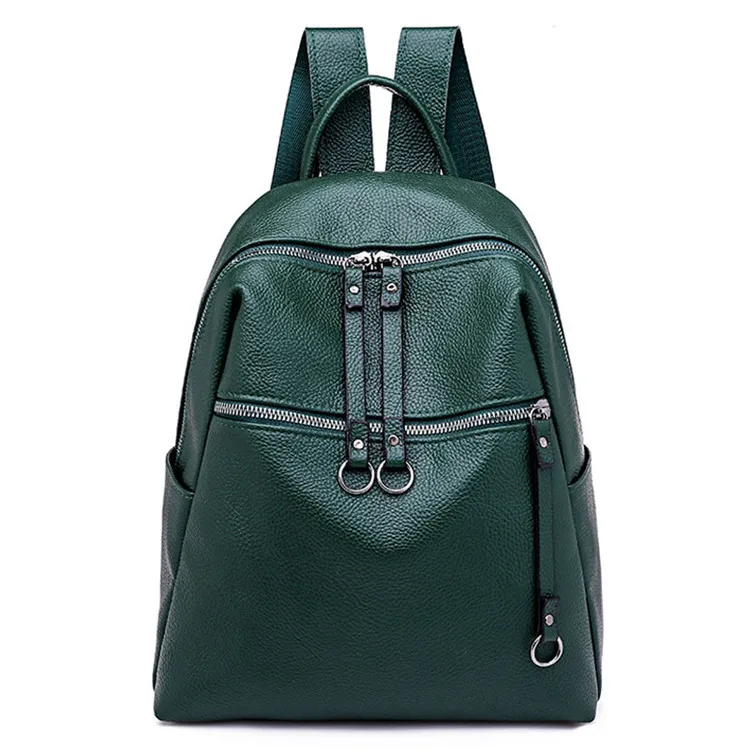 

Soft Green Leather Women Backpacks For Teenager Girls knapsack Shoulder rucksack Bags Female fashion Mochila, Green black