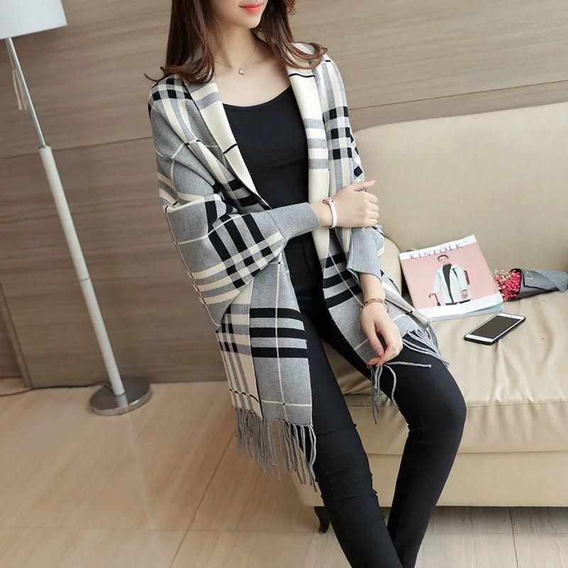 
Wholesale Small Order Stock New Stripes Cashmere Thickened Sleeve Cloak Warm Cape Shawl With Sleeves 