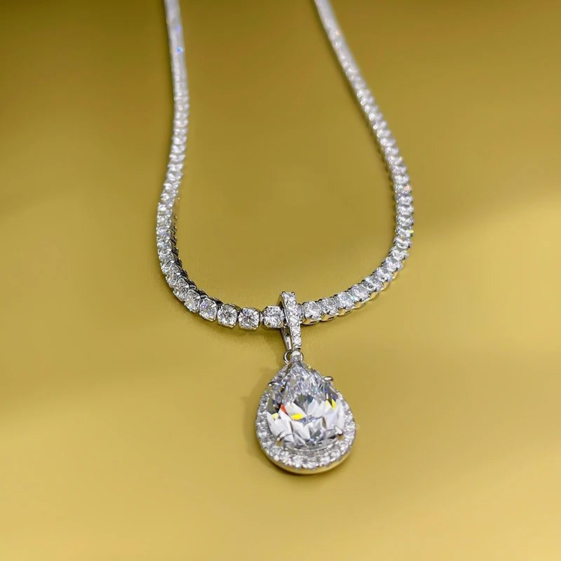 

2021 New Product S925 Sterling Silver Luxury 10*15 Large Water Drop Necklace Pendant 5A Zircon Factory Direct Sales Female