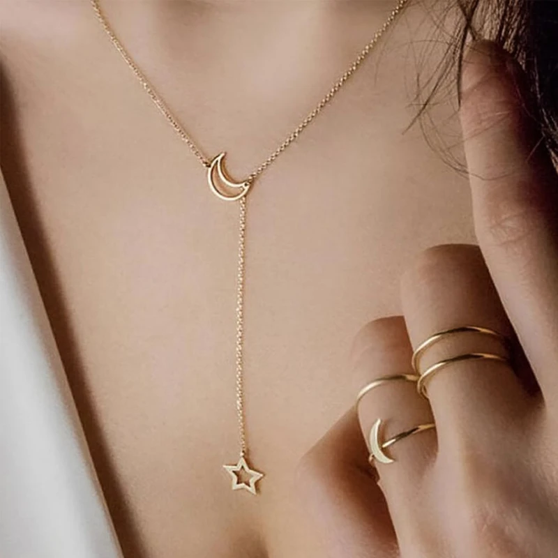 

Gold Filled Stainless Steel Moon Star Pendant Choker Necklace Simple Chain Necklace