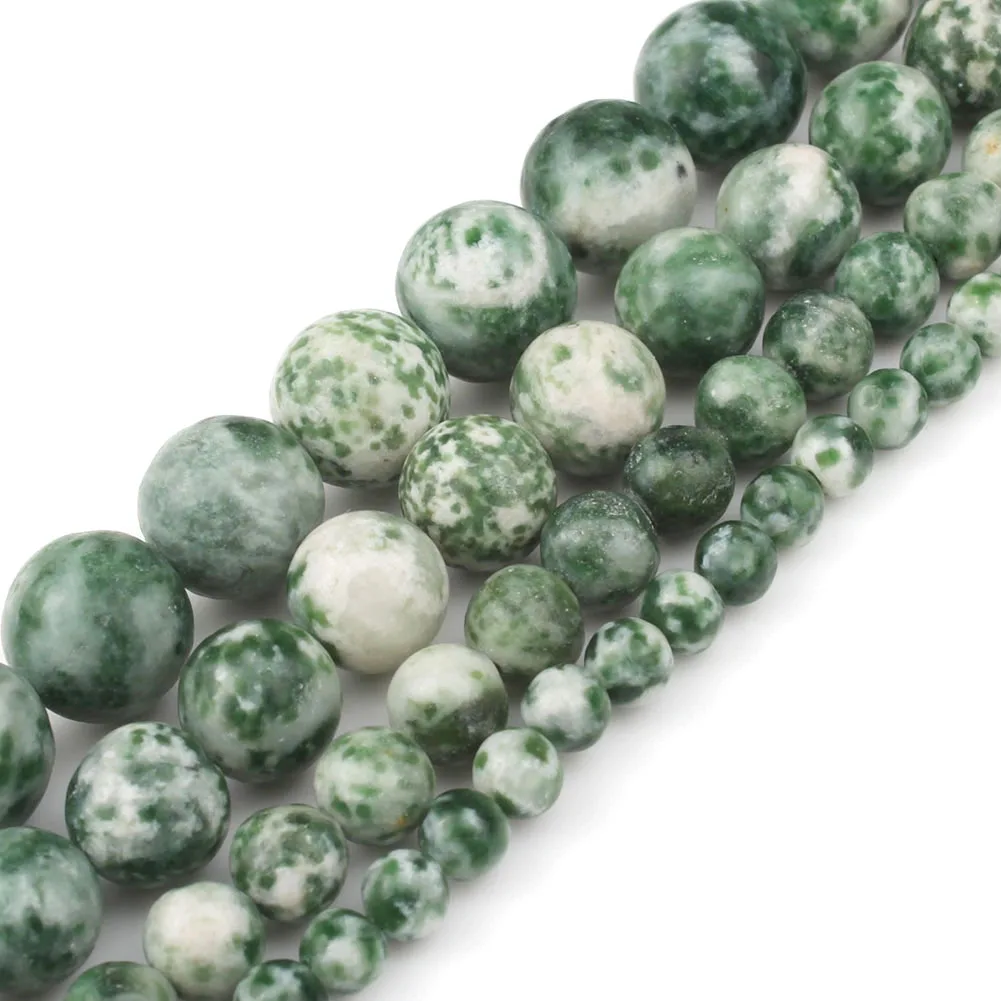 

Wholesale 15Inch Green Spot Stone Beads 4/6/8/10/12mm Round Loose Beads for Needlework Jewelry Making