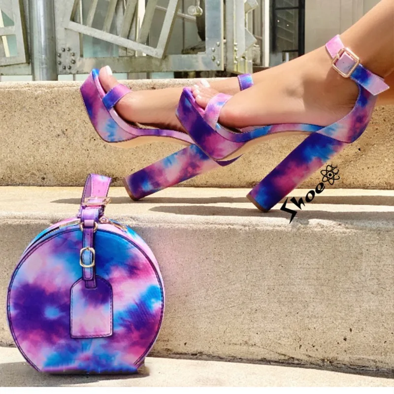 

Amazon INS Hot Sale Women Shoes Handbags Tie Dye Round Shape Belt Zipper Beautiful Handbag Purses For Women 2020 Handbag