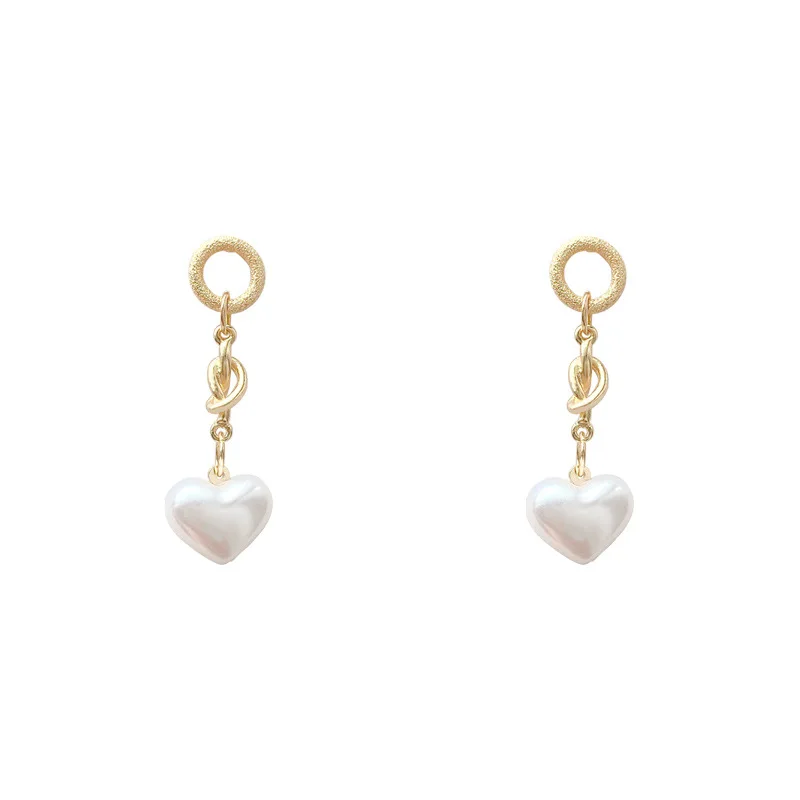 

Hainon pearl earrings Long heart romantic stud earring Fashion style women earring gift alloy elegant jewelry, Picture shows