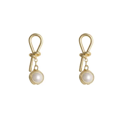 

S925 Sterling Silver Knotted Pearl Earrings Delicate Gold Plated Earrings Dainty Sliver Needle Earrings For Women Gift Jewelry, As picture ,many color