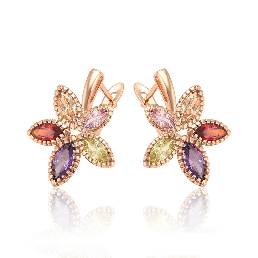 80136 xuping rose color gold plated Maple earrings multri color zircon earring Pendientes de arce joyeria jewelry