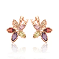 

80136 xuping rose color gold plated Maple earrings multri color zircon earring Pendientes de arce joyeria jewelry