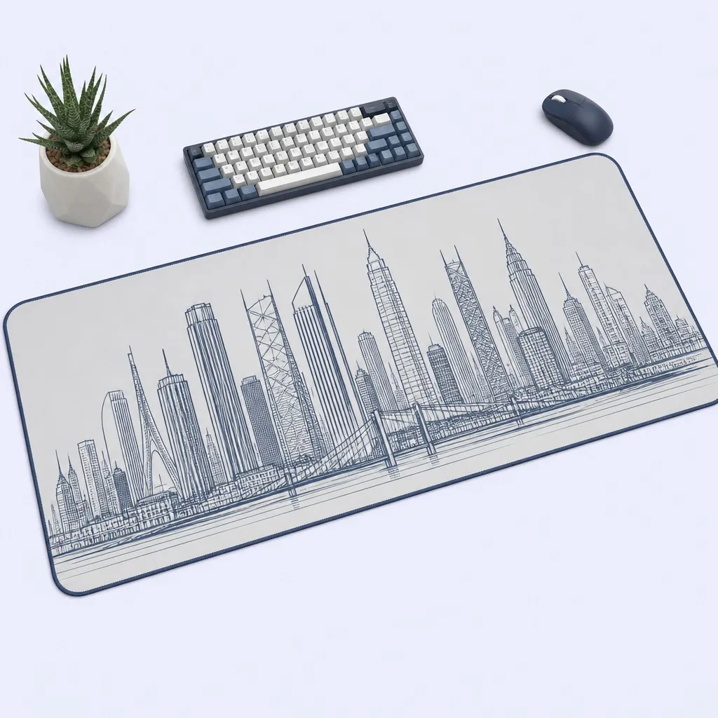 Modern Urban Skyline Vector Line Art Desk Mat