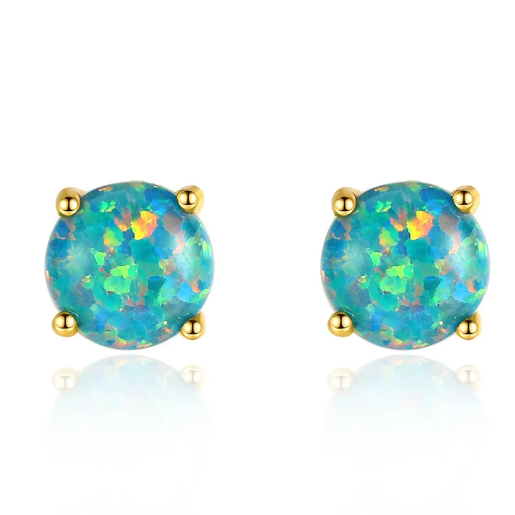 

Charare fashion 925 sterling silver colorful round opal stud earrings, White, blue, colorful
