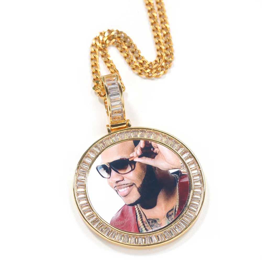 

New Custom Memory Photo Iced Out Circle Medallions Necklace Pendant Bling Gold Silver Cubic Zircon Men's Hip hop Jewelry Chain