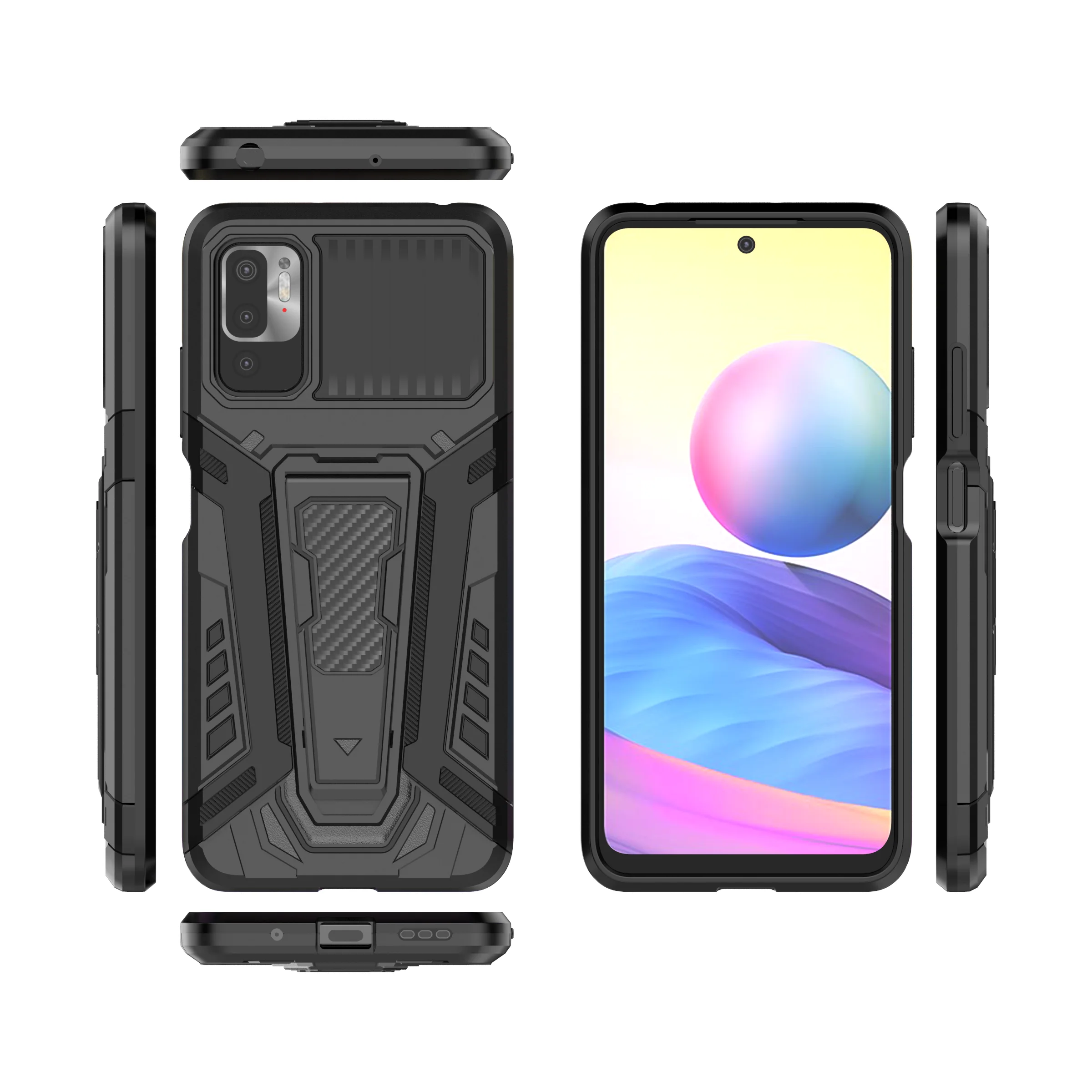 

New Kickstand Slim Anti-slip Metal Car Magnetic TPU PC Case Shockproof Covers For Xiaomi Redmi NOTE10 5G, As pictures