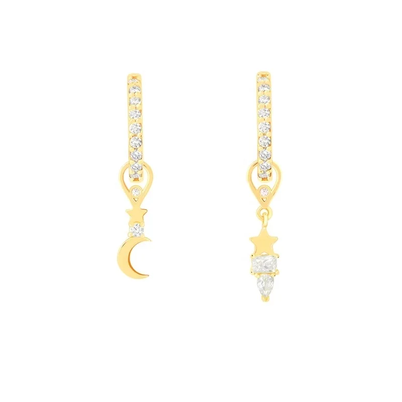 

Dainty 925 Sterling Silver Moon Celestial Star Stack Asymmetric Drop Earring