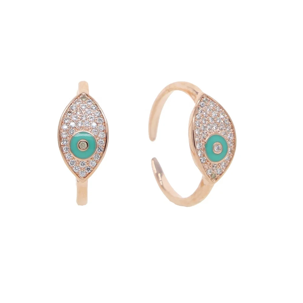 

Trendy rose gold plated delicacy bling eye shape open ring women jewelry ring, Customized