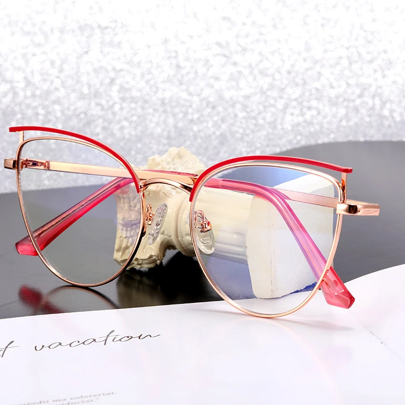 

A01207 New women's metal cat eye anti blue light glasses frame myopia glasses frame Optical Fashion Computer Eyeglasses