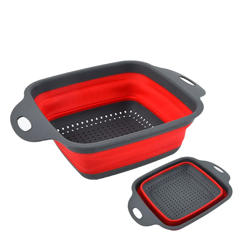

Household square retractable plastic fruit vegetable washing drain basket folding storage basket with handle