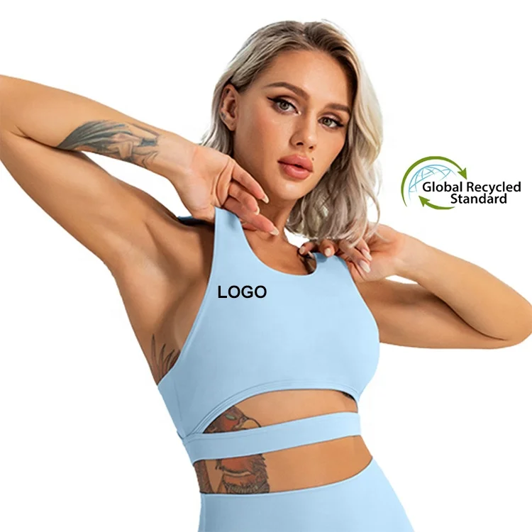 

Recycled activewear eco friendly sexy low back women's sports bra, 3 colors