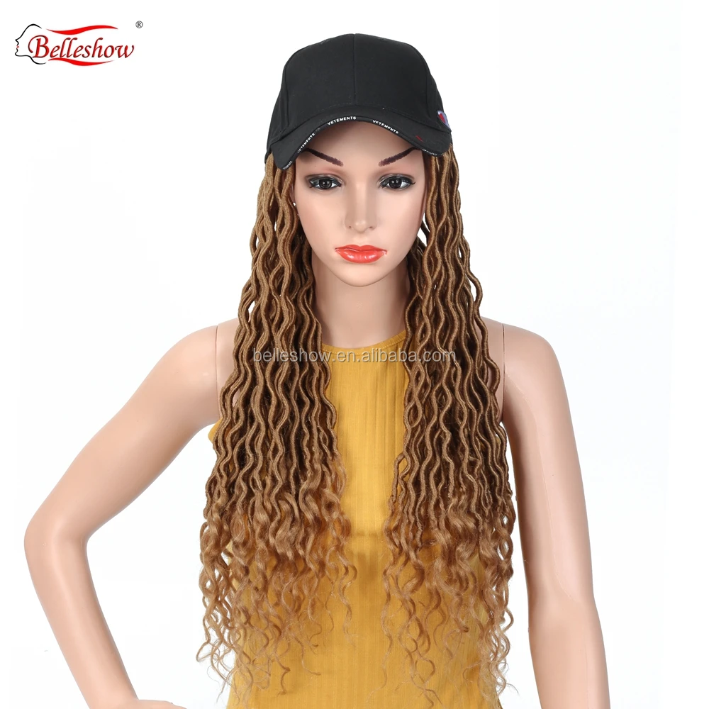 

Belleshow wholesale crochet braid hair faux locs with curly ends wavy faux locs crochet goddess faux locs black basketball hat