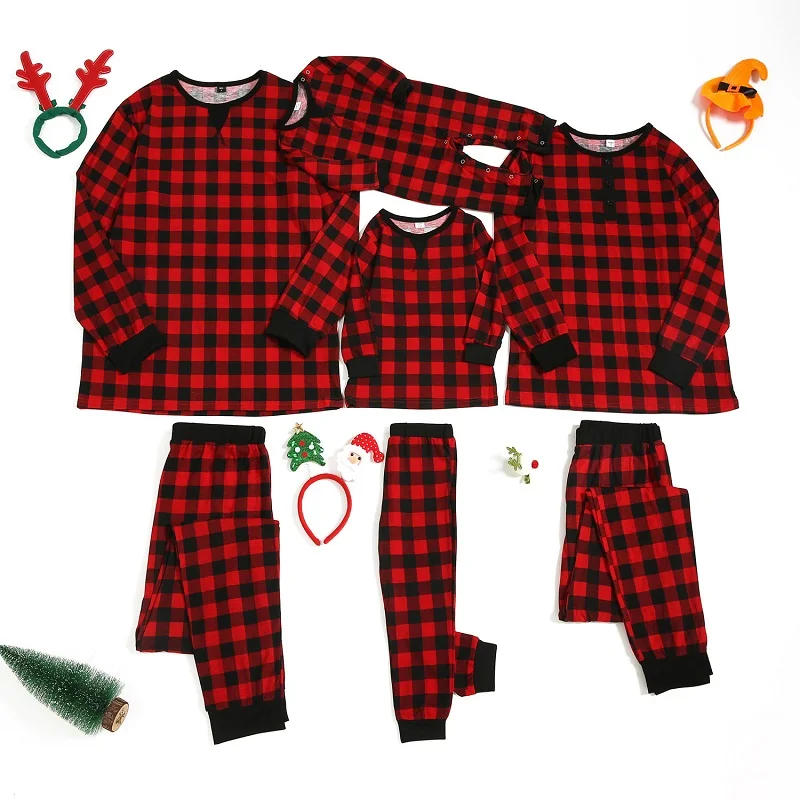 

Cowinner Matching Family Christmas Pajamas Set Buffalo Plaid 2 Piece Holiday Sleepwear Xmas Classic Plaid Top And Pants PJs, As pic