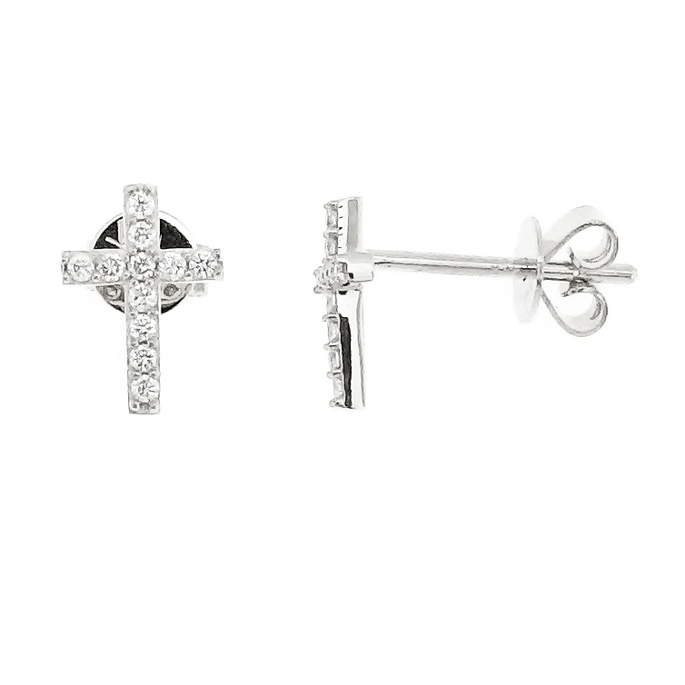 

High Quality Jewellery Valentines 18K White Gold 18K Rose Gold 18K Yellow Gold Real Diamond Cross Studs Earrings For Wife