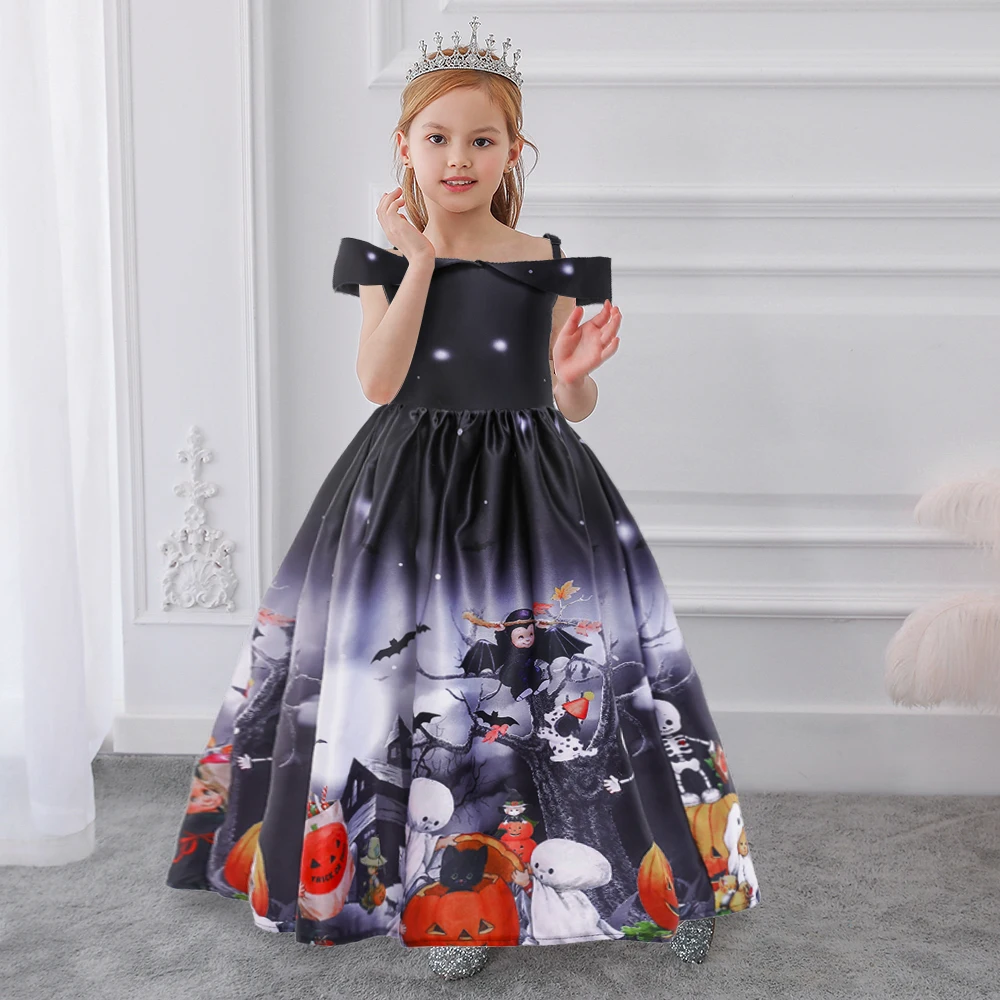 

MQATZ New Style Girl Fashion Dress-Up One shoulder Vintage Printed Halloween Costume Party Dress WS008-WS012, Purple,black