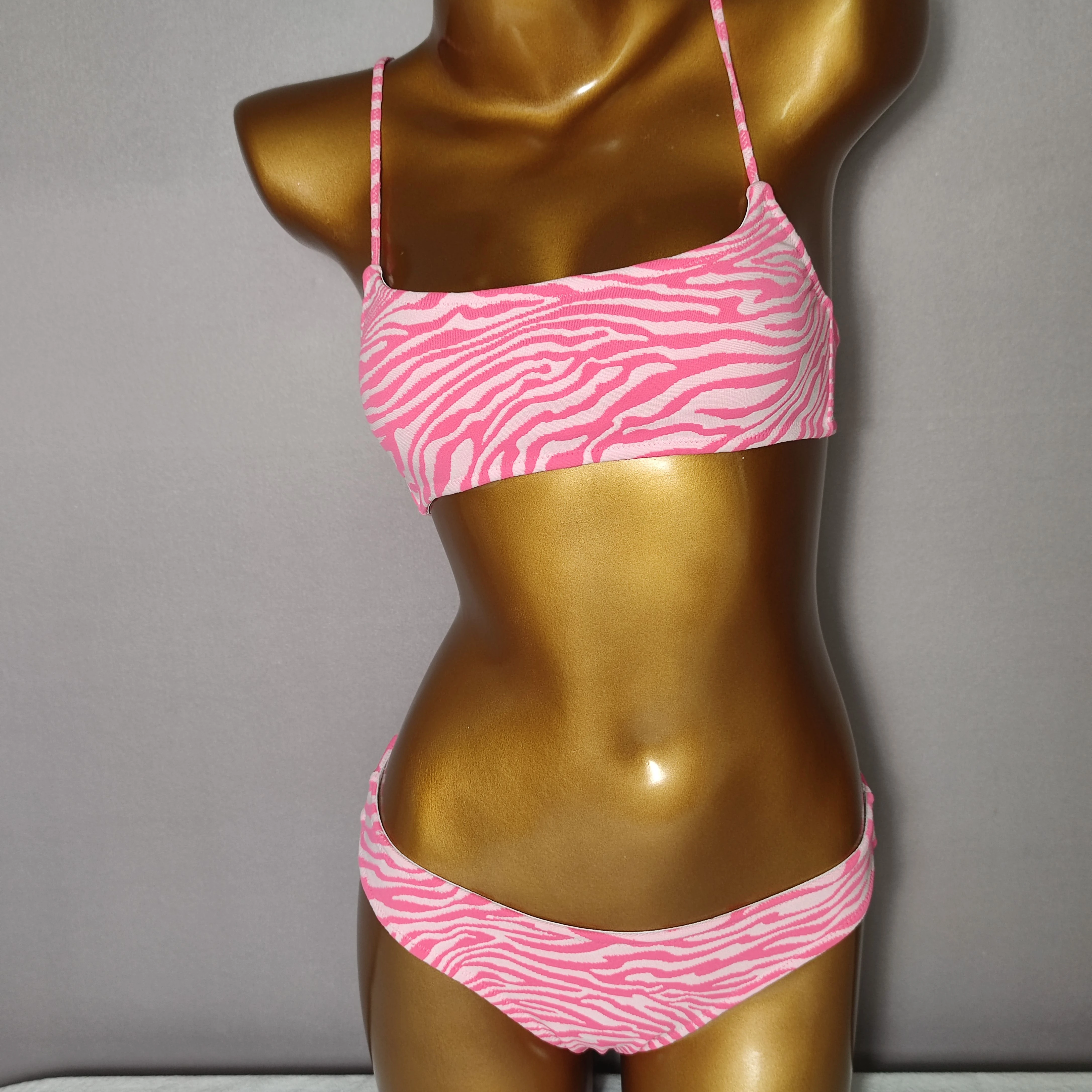 

2022 custom low MOQ fast delivery two piece bathing suit adjustable strap hot pink zebra print swimsuit, Solid