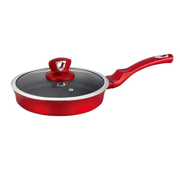 pressed aluminium nonstick coating mental material colorful paint fry pan with glass lid