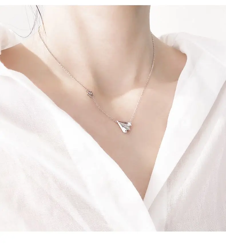 

Childhood paper airplane imitation 925 sterling silver necklace women's simple fashion clavicle chain, Picture