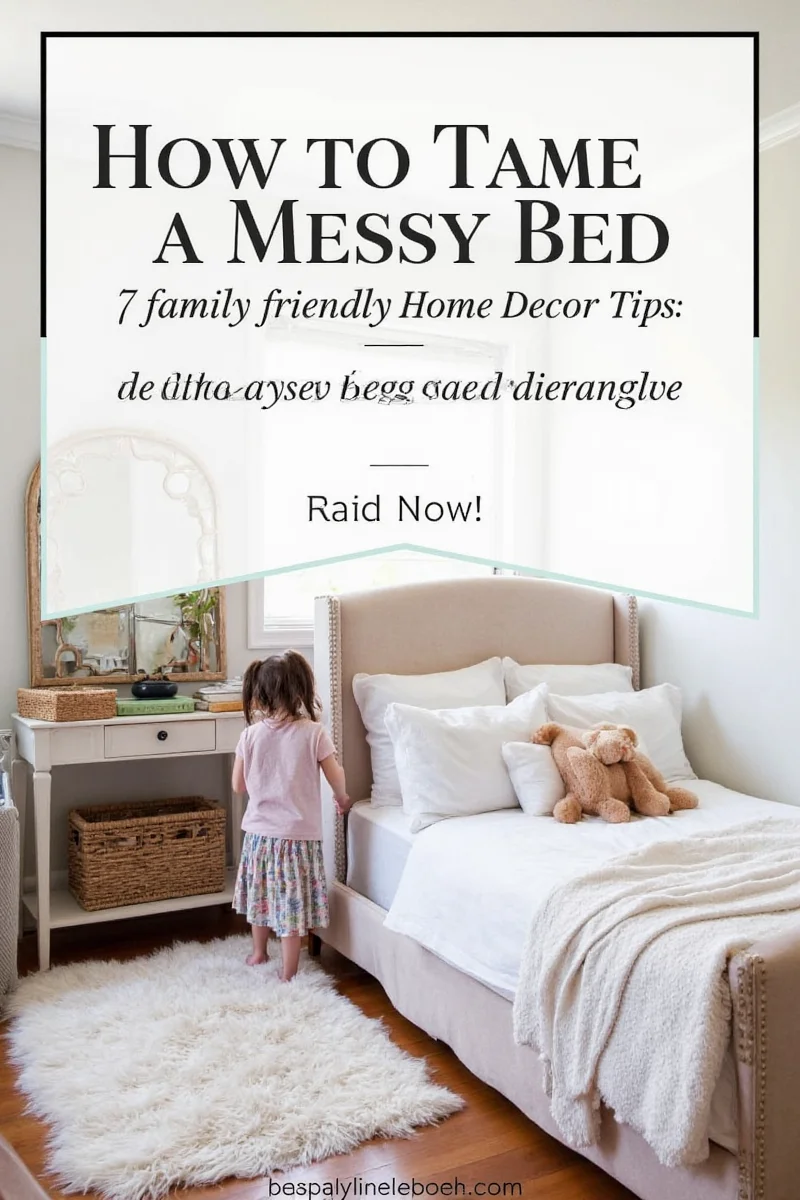 Before and after shots of a transformed messy bed area into a tidy yet cozy setup.