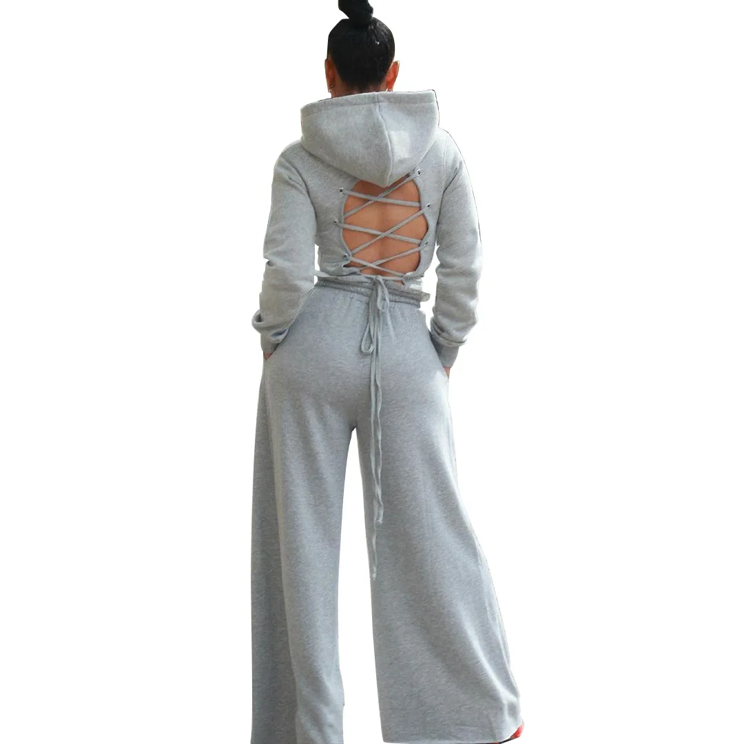 

High Quality Hooded Casual Two Piece Pants Set Outfits For Ladies