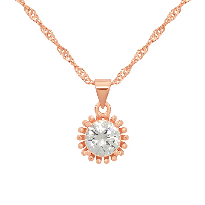 

Idun Jewelry S925 Sterling Silver Rose Gold Sun Pendant Necklace Bling Diamond CZ Zirconia Round Sun Necklace Sweet Love